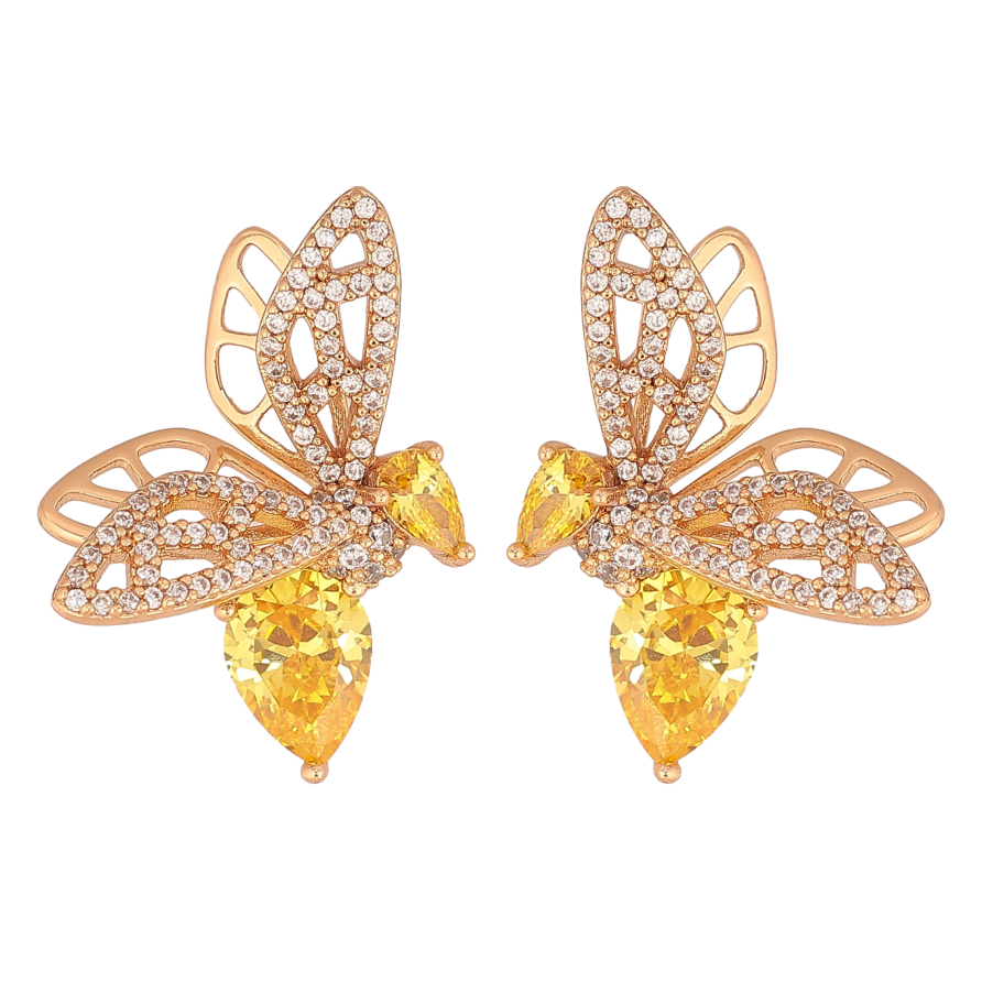 Серьги Xuping цвет Позолота 18К пусеты "Пчелы с желтыми кристаллами" фото №1