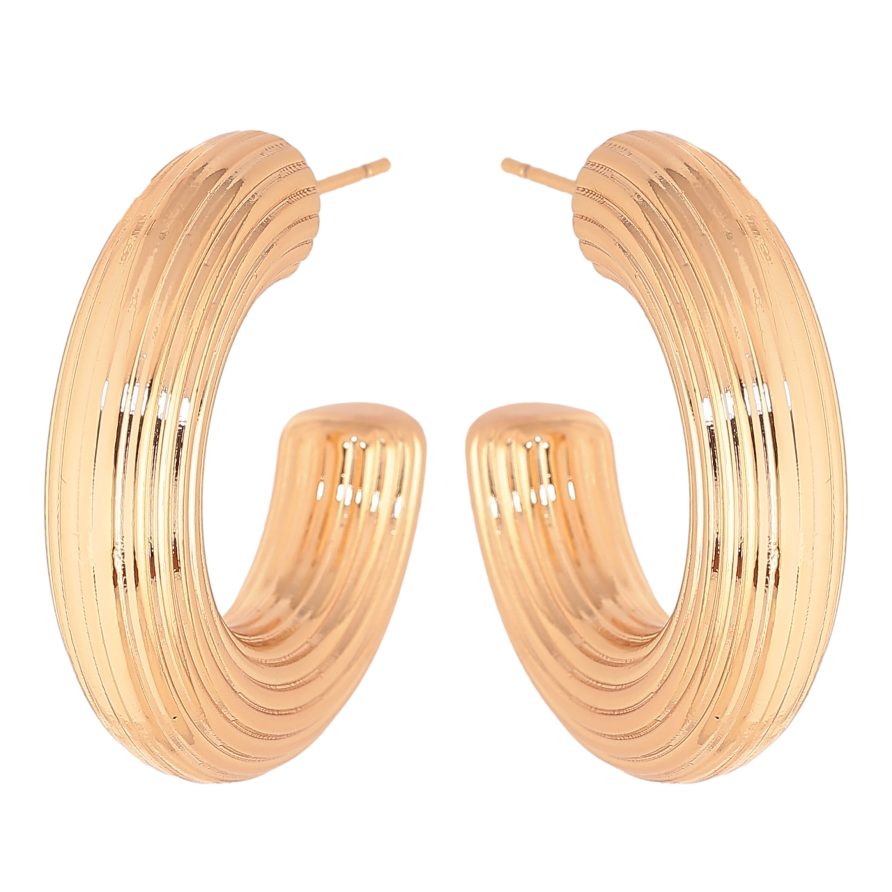 Серьги Xuping цвет Позолота 18К пусеты "Объемные дуги" фото №1