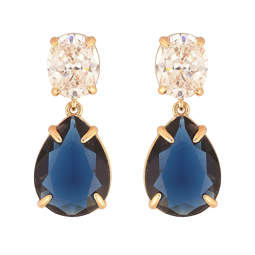 Серьги Xuping цвет Позолота 18К пусеты "Подвески с бело-синих кристаллов" фото №1