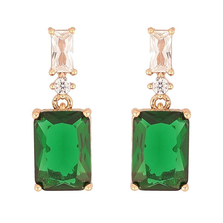 Серьги Xuping цвет Позолота 18К пусеты "Подвески с зелеными кристаллами" фото №17