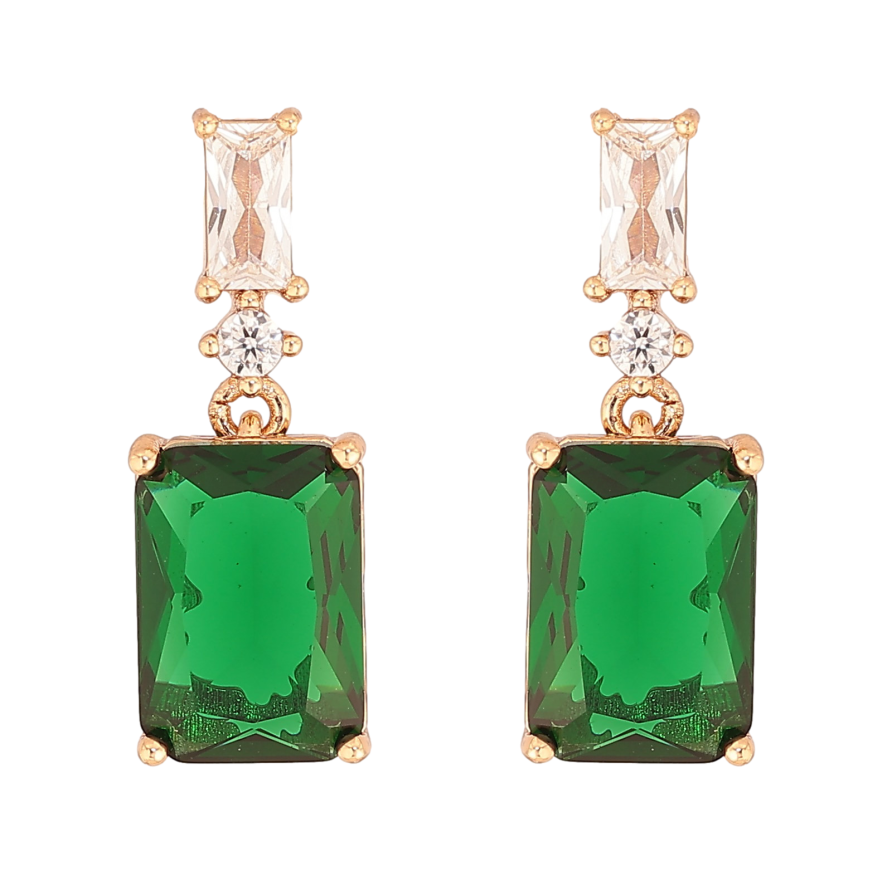Серьги Xuping цвет Позолота 18К пусеты "Подвески с зелеными кристаллами" фото №1