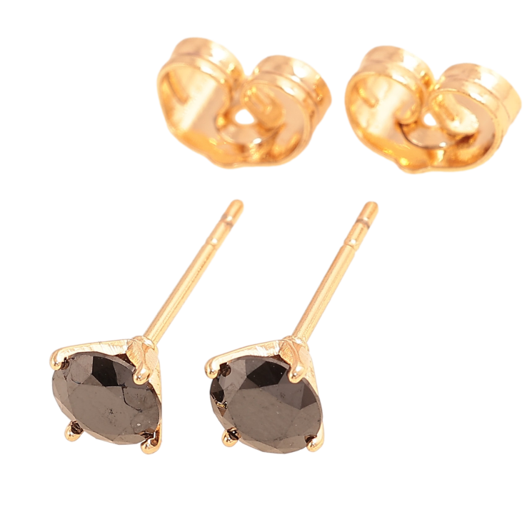 Серьги Xuping цвет Позолота 18К пусеты "Черные кристаллы в 4-х крапановой оправе" ø 5мм фото №19