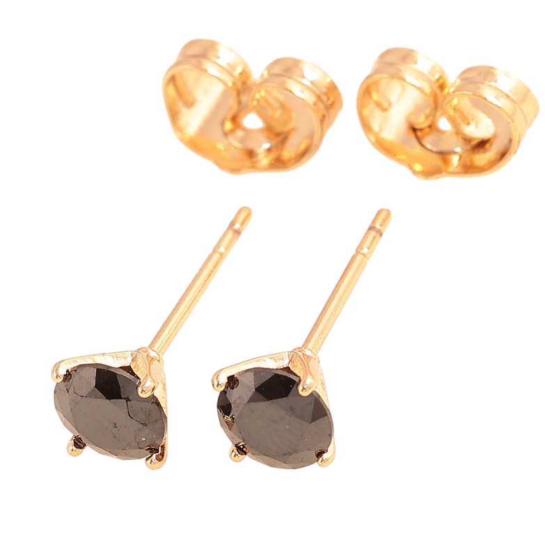 Серьги Xuping цвет Позолота 18К пусеты "Черные кристаллы в 4-х крапановой оправе" ø 5мм фото №1