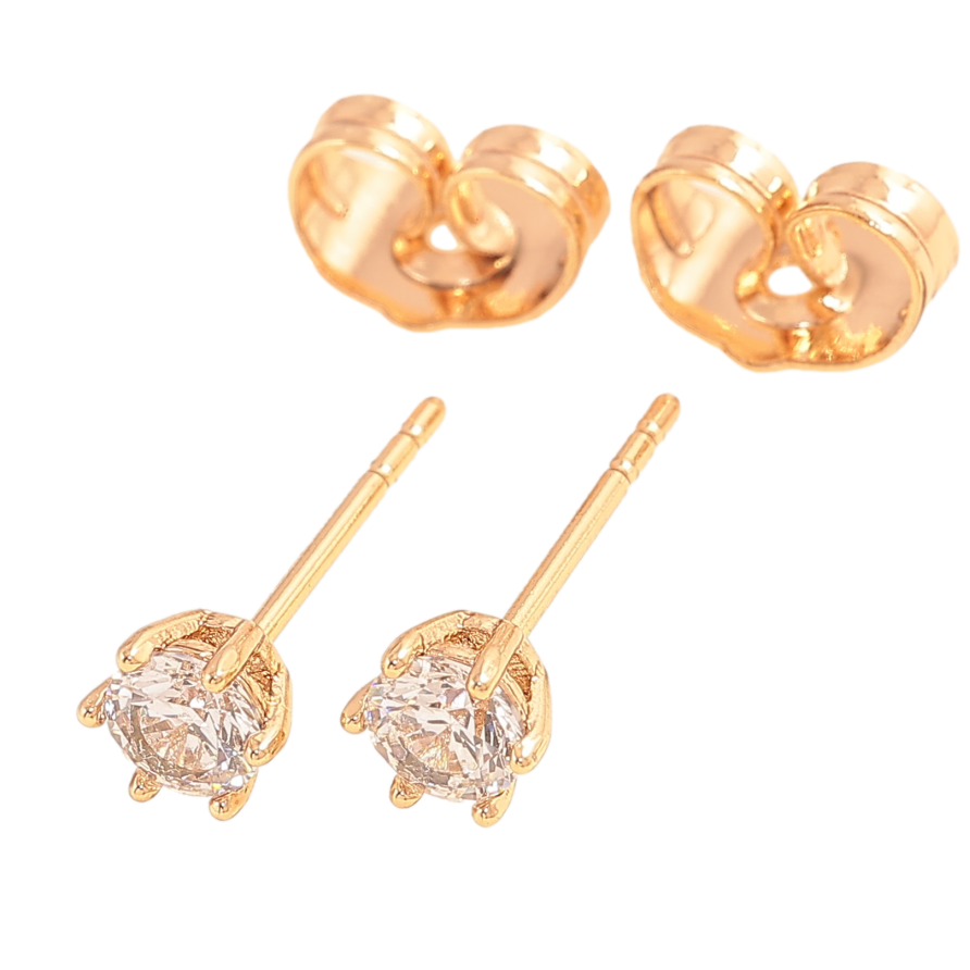 Серьги Xuping цвет Позолота 18К пусеты "Кристаллы в 6-ти крапановой оправе" ø 4мм фото №1