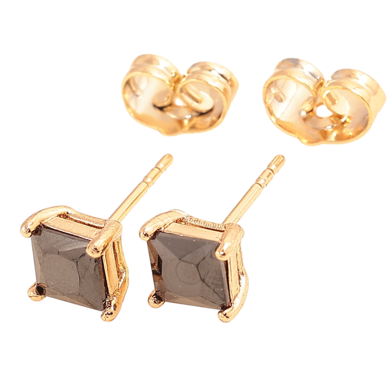 Сережки Xuping колір Позолота 18К пусети "Чорні кристали в 4-х крапановій оправі" 5х5мм фото №1