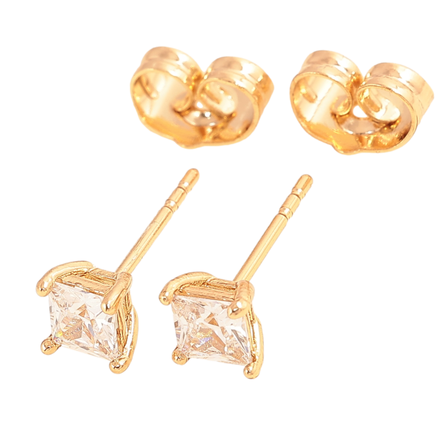 Серьги Xuping цвет Позолота 18К пусеты "Кристаллы в 4-х крапановой оправе" 4х4мм фото №1