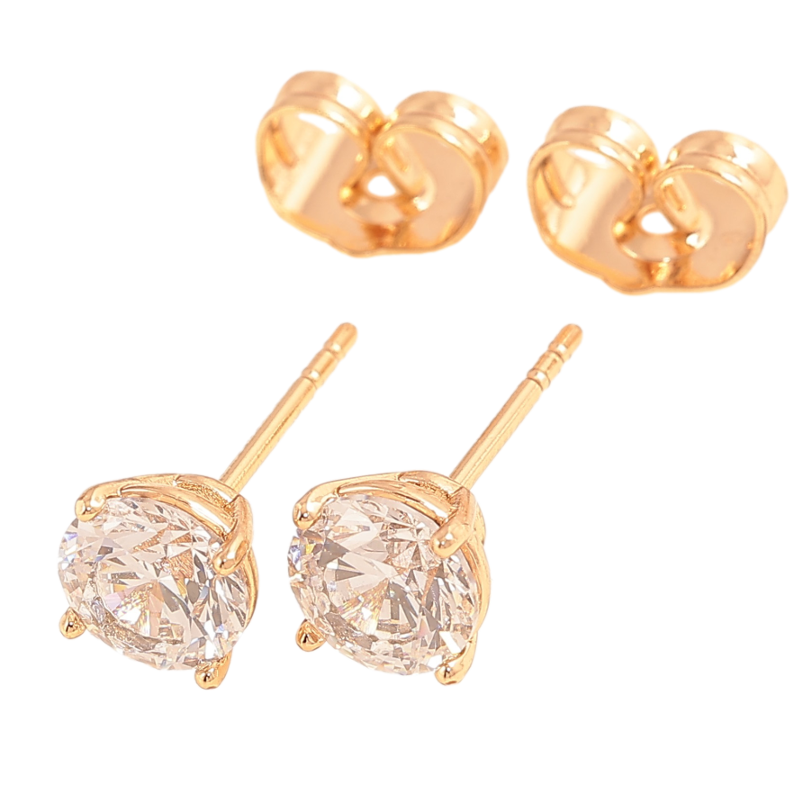 Серьги Xuping цвет Позолота 18К пусеты "Кристаллы в 4-х крапановой оправе" ø 6мм фото №1