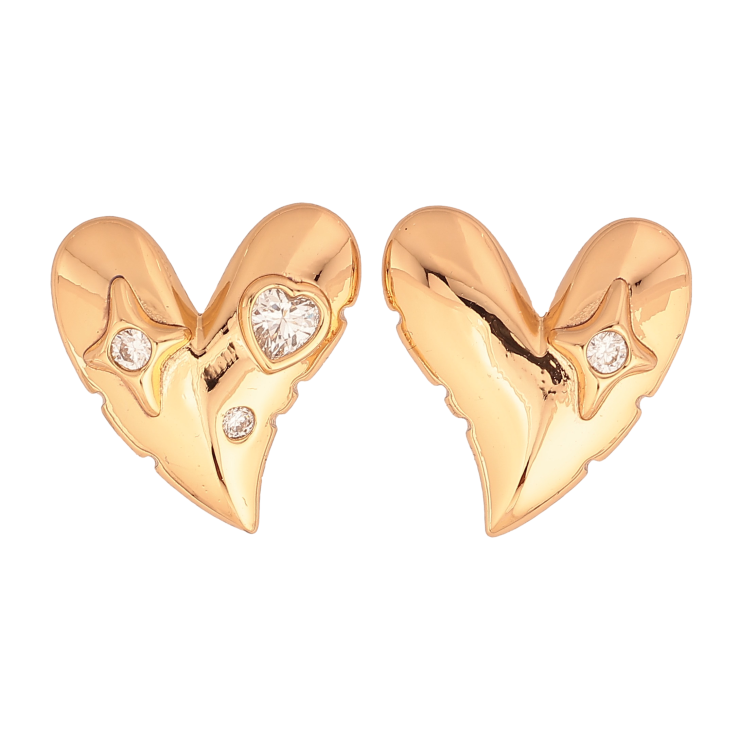 Серьги Xuping цвет Позолота 18К пусеты "Сердечки с ассиметричным узором кристаллами" фото №5