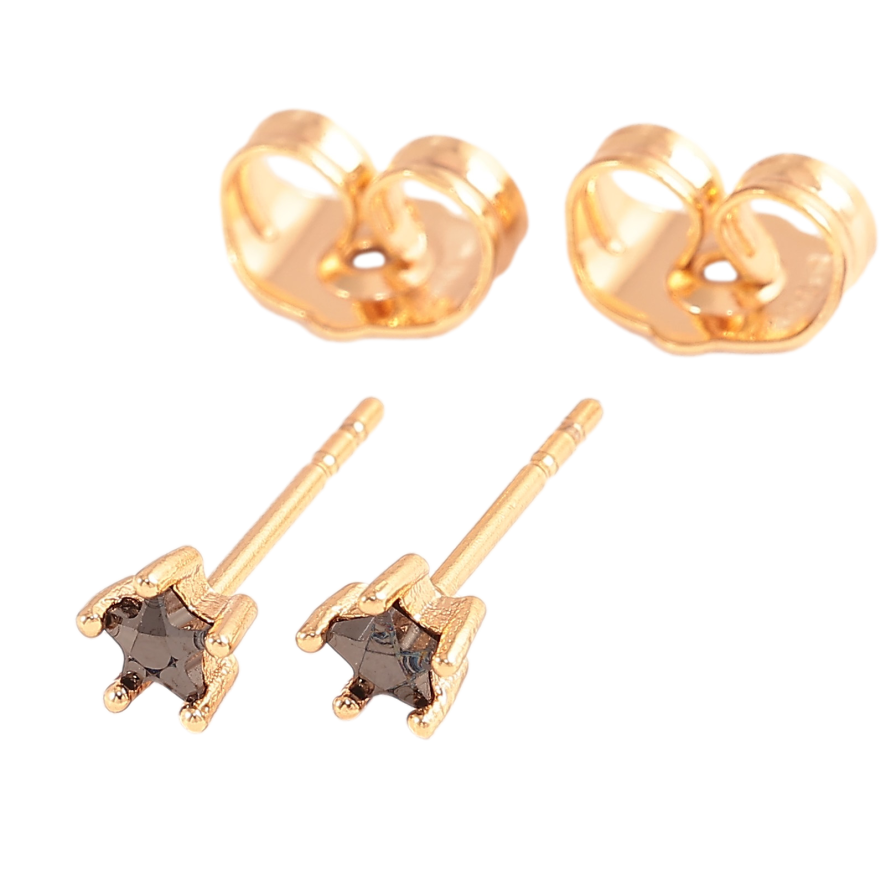 Серьги Xuping цвет Позолота 18К пусеты "Звезды из черных кристаллов" 4мм фото №1