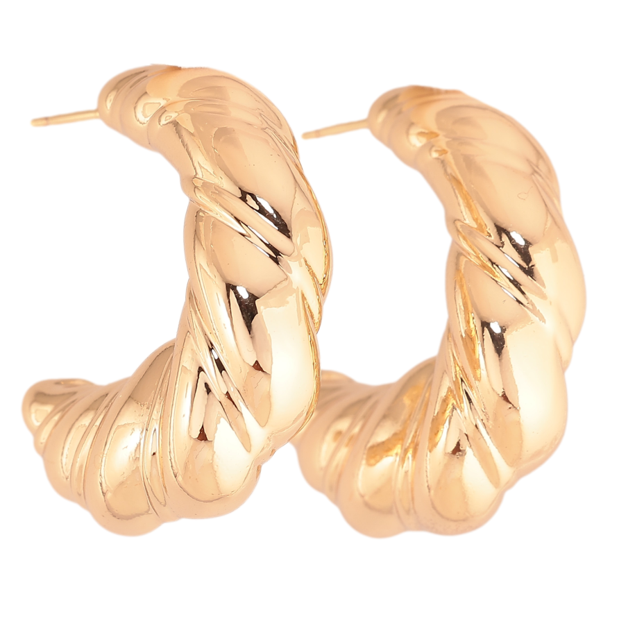 Серьги Xuping цвет Позолота 18К пусеты "Объемные дуги с узором" фото №1