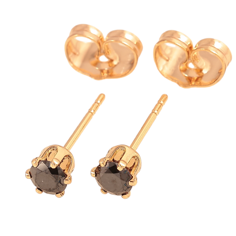 Серьги Xuping цвет Позолота 18К пусеты "Черные кристаллы в 6-ти крапановой оправе" ø 4мм фото №1