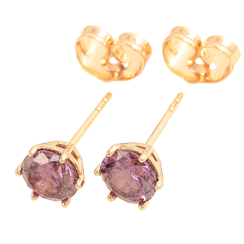 Серьги Xuping цвет Позолота 18К пусеты "Сиреневые кристаллы в 6-ти крапановой оправе" ø 6мм фото №1