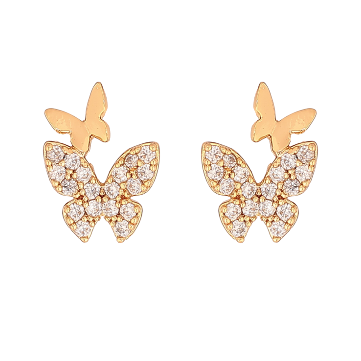Серьги Xuping цвет Позолота 18К пусеты "Бабочки с кристаллами" фото №3
