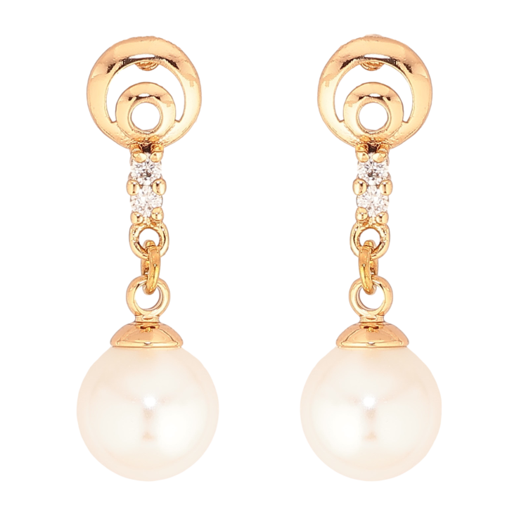 Серьги Xuping цвет Позолота 18К пусеты "Жемчужные подвески" фото №10