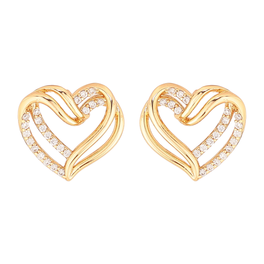 Серьги Xuping цвет Позолота 18К пусеты "Сердечки с кристаллами" фото №1