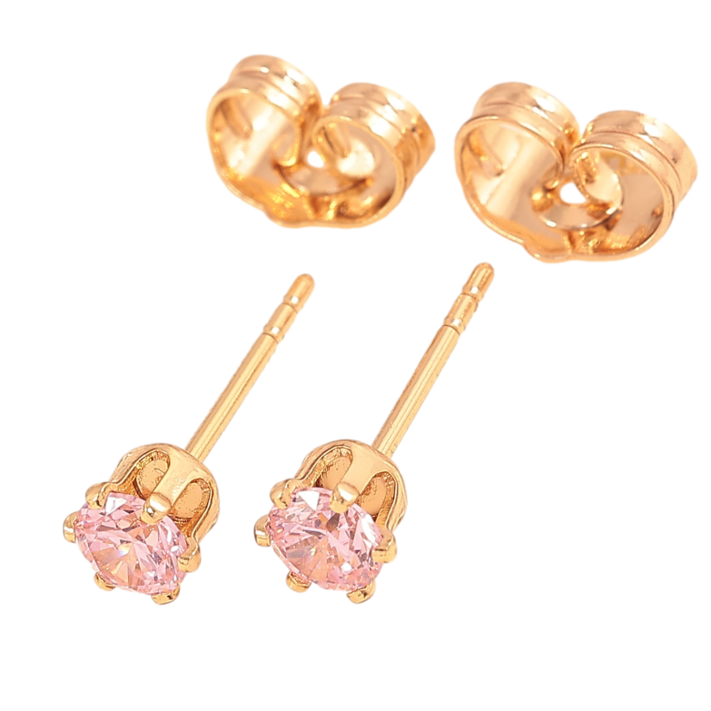 Серьги Xuping цвет Позолота 18К пусеты "Розовые кристаллы в 6-ти крапановой оправе" ø 4мм фото №1