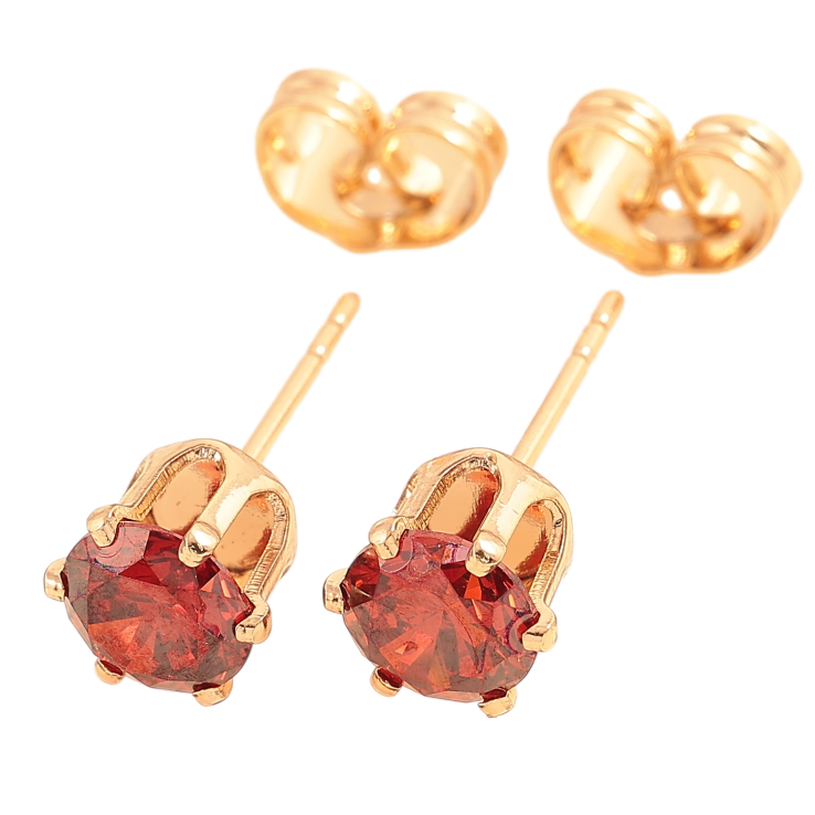 Серьги Xuping цвет Позолота 18К пусеты "Красные кристаллы в 6-ти крапановой оправе" ø 6мм фото №6