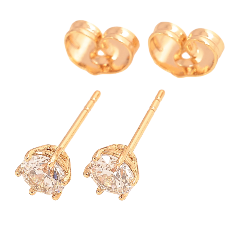 Серьги Xuping цвет Позолота 18К пусеты "Кристаллы в 6-ти крапановой оправе" ø 5мм фото №1