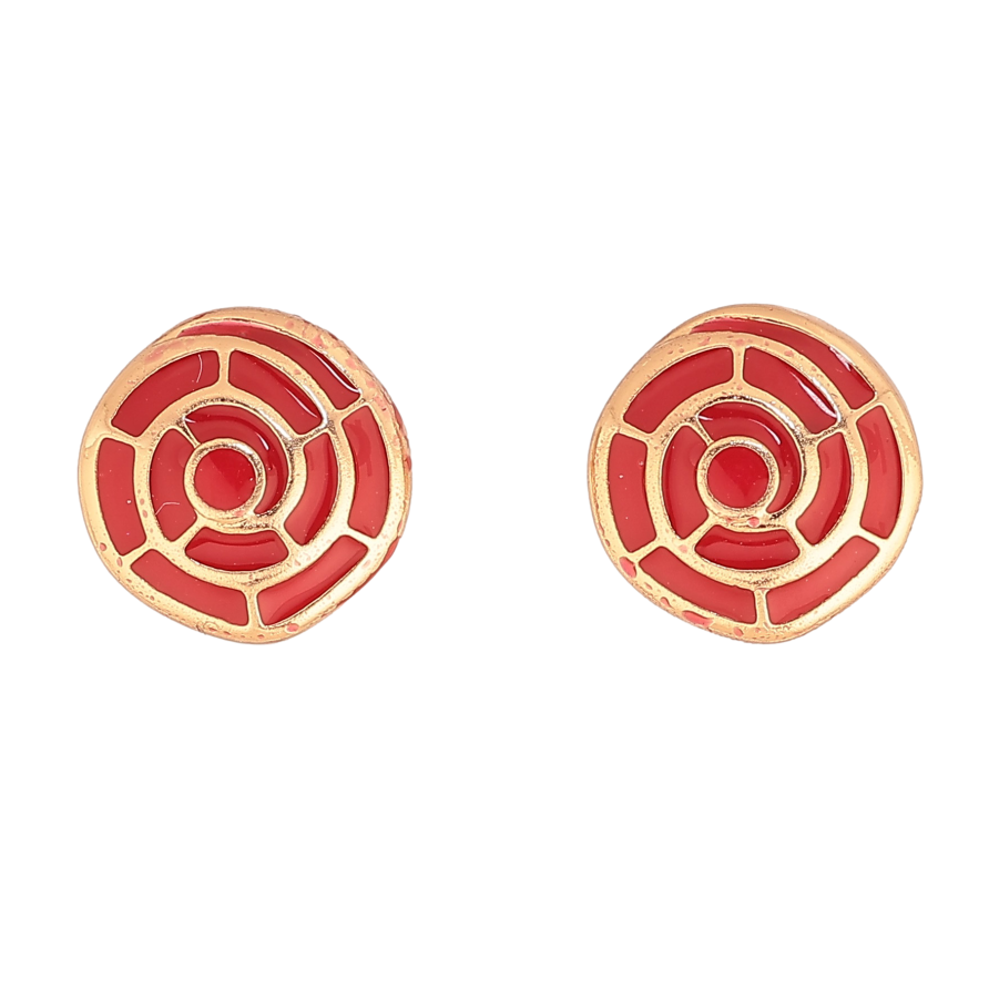 Серьги Xuping цвет Позолота 18К пусеты "Узор с красной эмалью" фото №1