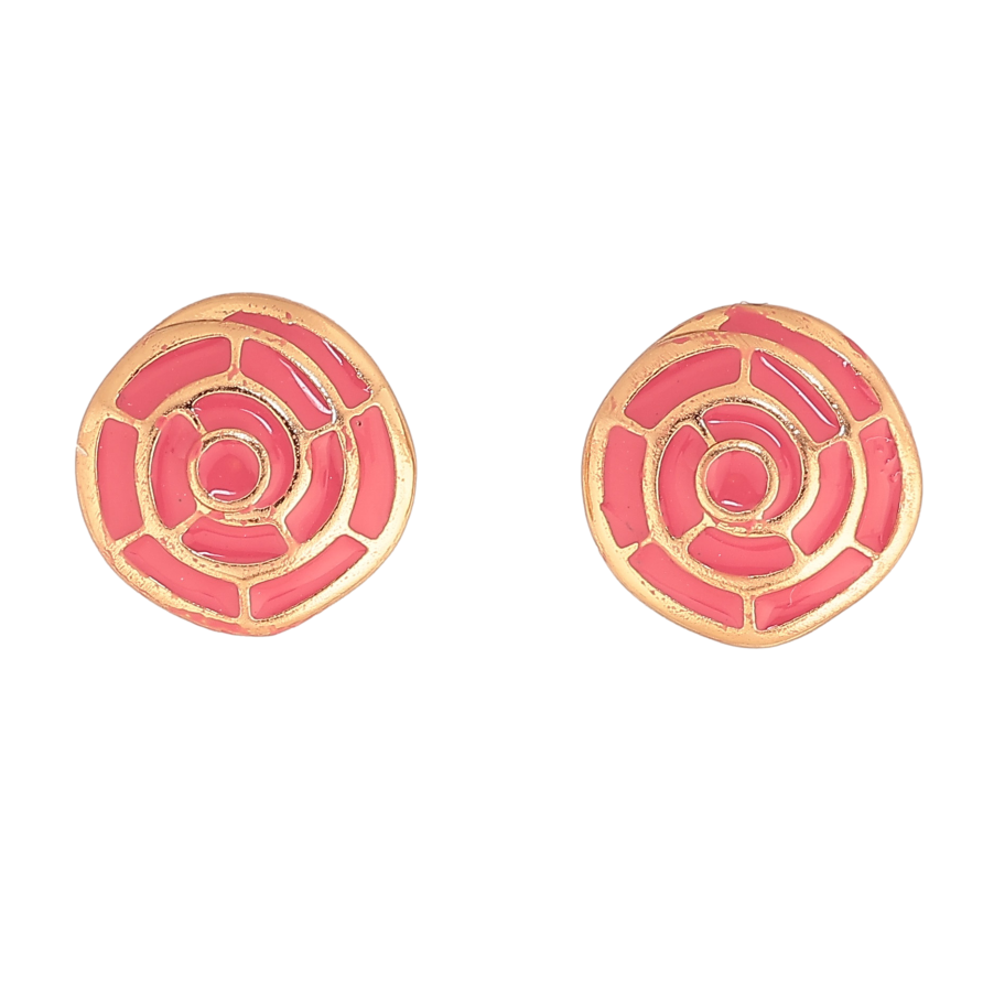Серьги Xuping цвет Позолота 18К пусеты "Узор с розовой эмалью" фото №1