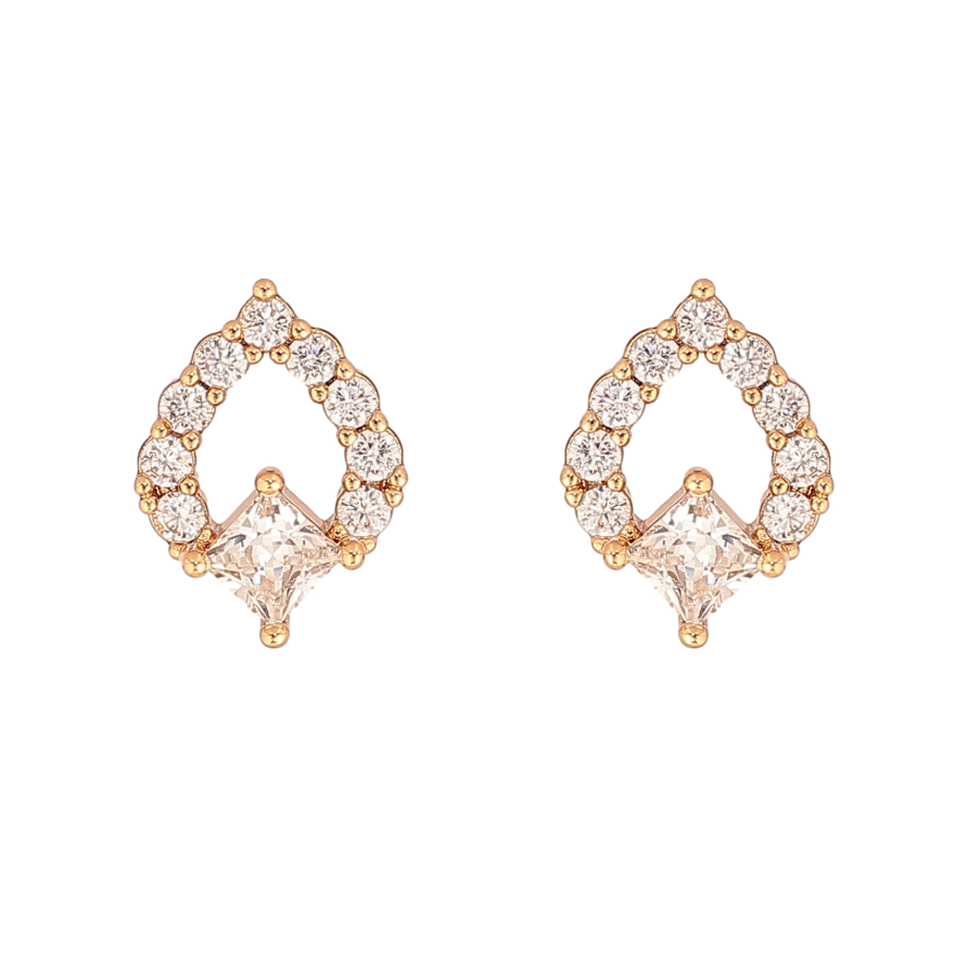 Серьги Xuping цвет Позолота 18К пусеты "Узор с кристаллами" фото №1