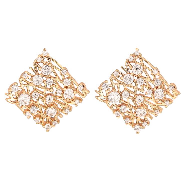 Серьги Xuping цвет Позолота 18К пусеты "Узор с кристальными вставками" фото №9