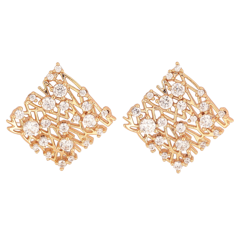 Серьги Xuping цвет Позолота 18К пусеты "Узор с кристальными вставками" фото №13