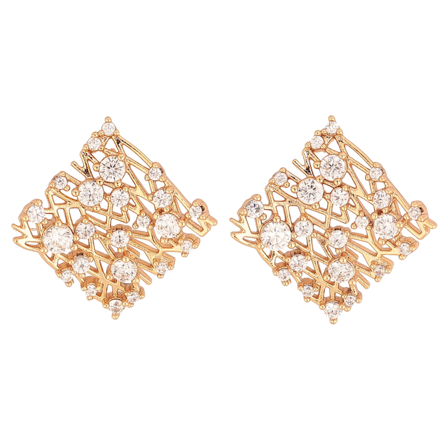 Серьги Xuping цвет Позолота 18К пусеты "Узор с кристальными вставками" фото №1