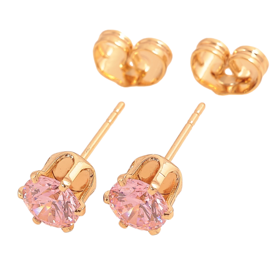 Серьги Xuping цвет Позолота 18К пусеты "Розовые кристаллы в 6-ти крапановой оправе" ø 6мм фото №1
