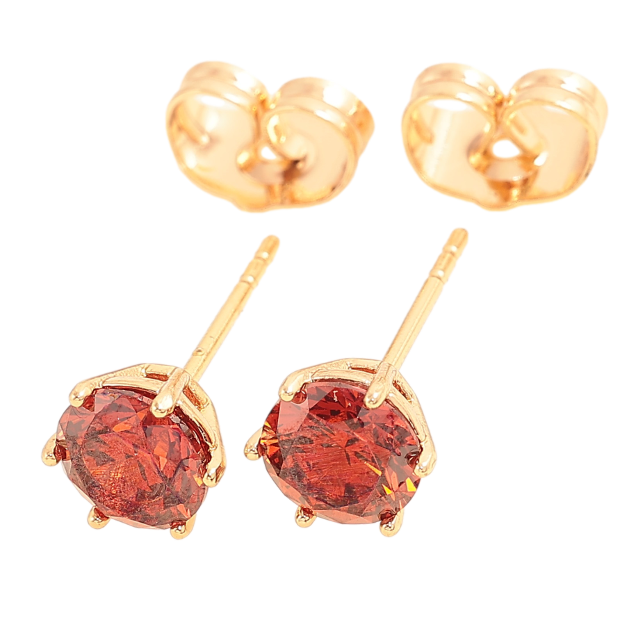 Серьги Xuping цвет Позолота 18К пусеты "Красные кристаллы в 6-ти крапановой оправе" ø 6мм фото №1