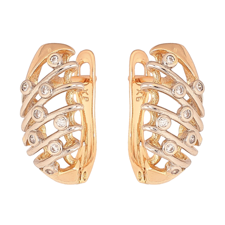 Сережки Xuping колір Позолота 18К+Родій англійський замок "Візерунок з кристалами" фото №4 Сережки Xuping колір Позолота 18К+Родій англійський замок "Візерунок з кристалами" фото №4