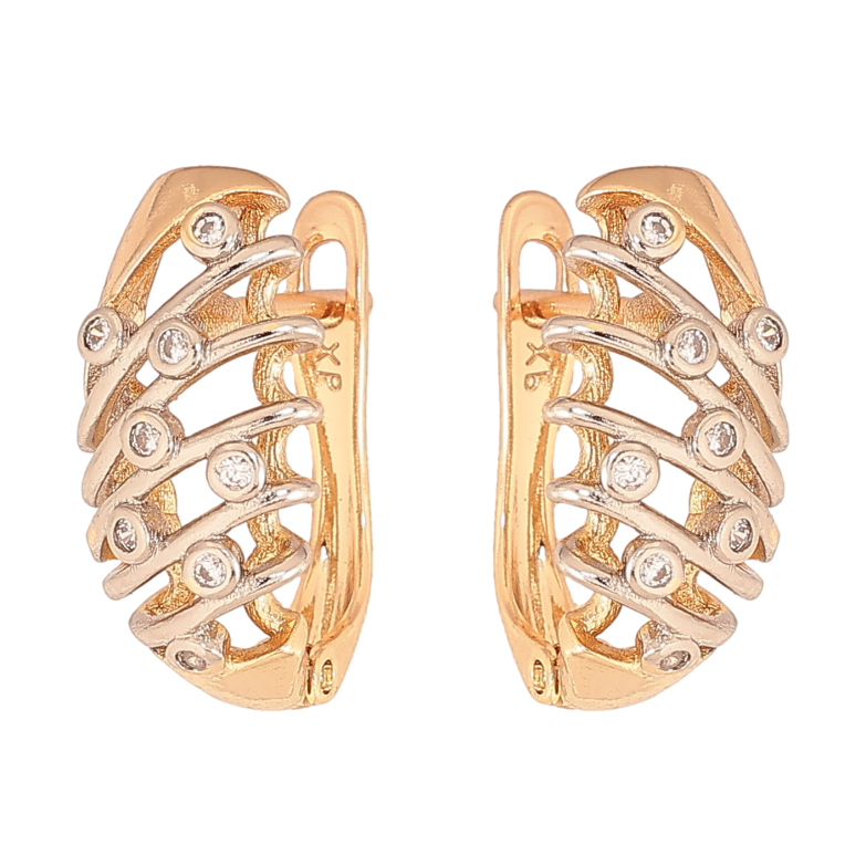 Сережки Xuping колір Позолота 18К+Родій англійський замок "Візерунок з кристалами" фото №1 Сережки Xuping колір Позолота 18К+Родій англійський замок "Візерунок з кристалами" фото №1