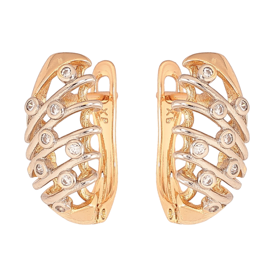 Сережки Xuping колір Позолота 18К+Родій англійський замок "Візерунок з кристалами" фото №1 Сережки Xuping колір Позолота 18К+Родій англійський замок "Візерунок з кристалами" фото №1