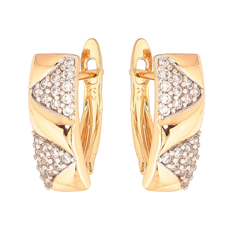 Сережки Xuping колір Позолота 18К+Родій англійський замок "Візерунок з кристалами" фото №1