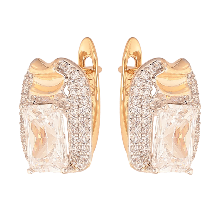 Сережки Xuping колір Позолота 18К+Родій англійський замок "Візерунок з кристалами" фото №7 Сережки Xuping колір Позолота 18К+Родій англійський замок "Візерунок з кристалами" фото №7