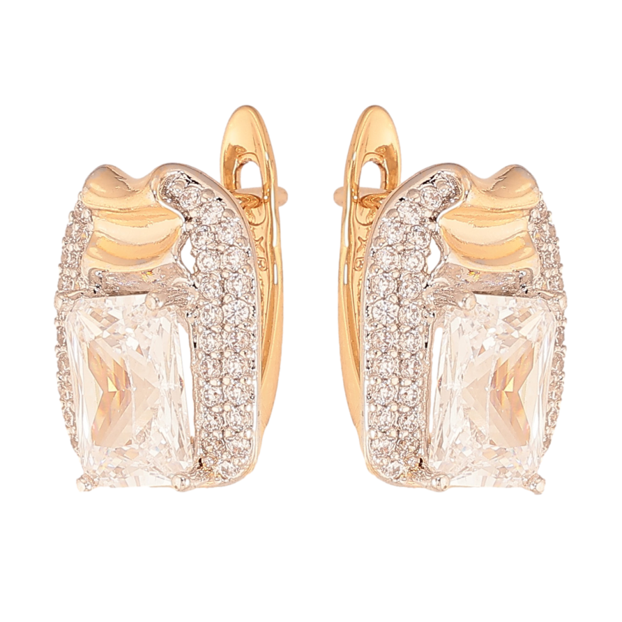 Сережки Xuping колір Позолота 18К+Родій англійський замок "Візерунок з кристалами" фото №1