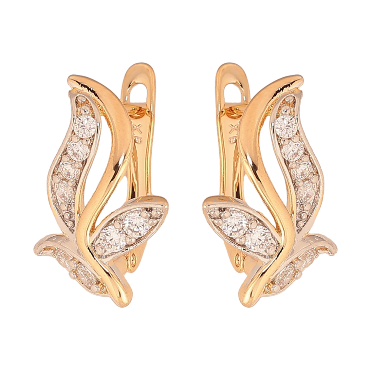 Сережки Xuping колір Позолота 18К+Родій англійський замок "Листочки з кристалами" фото №22 Сережки Xuping колір Позолота 18К+Родій англійський замок "Листочки з кристалами" фото №22