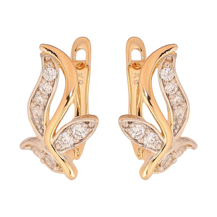 Сережки Xuping колір Позолота 18К+Родій англійський замок "Листочки з кристалами" фото №1 Сережки Xuping колір Позолота 18К+Родій англійський замок "Листочки з кристалами" фото №1