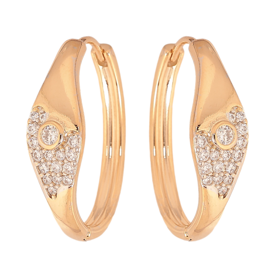 Серьги Xuping цвет Позолота 18К+Родий колечки "Узор с кристаллами" фото №1