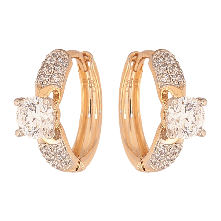 Сережки Xuping колір Позолота 18К+Родій колечка "Інкрустація кристалами" фото №1