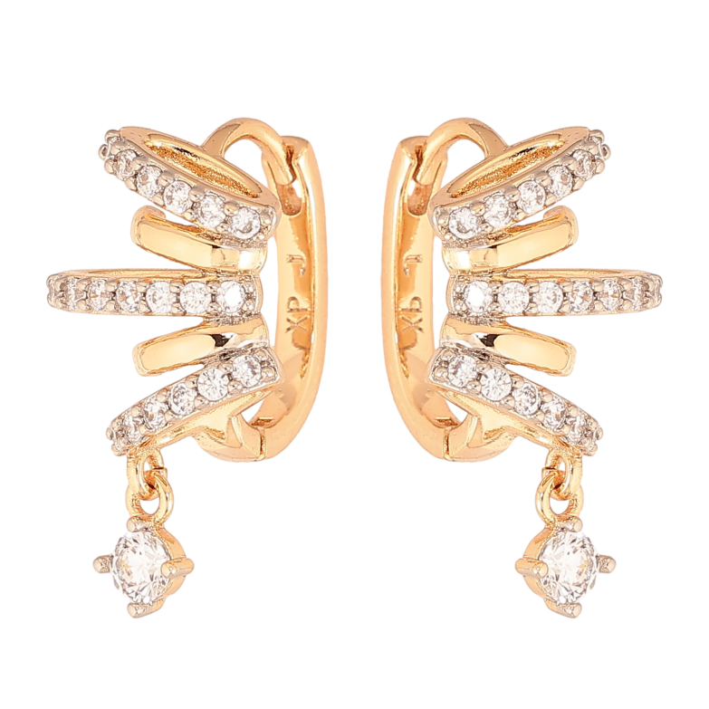 Сережки Xuping колір Позолота 18К+Родій підвіски на колечках "Візерунок з кристалами" фото №3