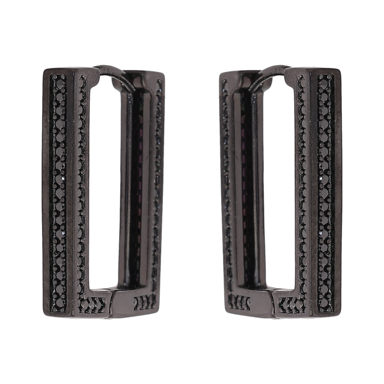 Сережки Xuping колір Позолота Black (чорне золото) колечка "Прямокутні з чорними кристалами" фото №9