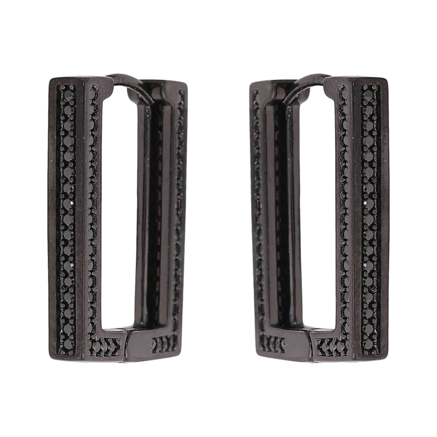 Серьги Xuping цвет Позолота Black (черное золото) колечки "Прямоугольные с черными кристаллами" фото №1