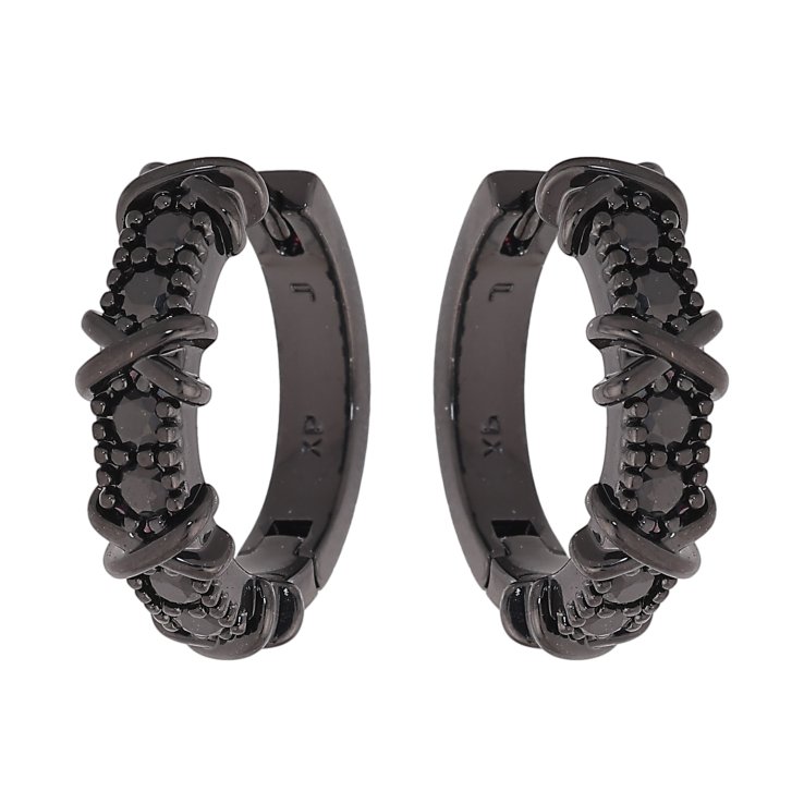 Сережки Xuping колір Позолота Black (чорне золото) колечка "Візерунок з чорними кристалами" фото №3 Сережки Xuping колір Позолота Black (чорне золото) колечка "Візерунок з чорними кристалами" фото №3