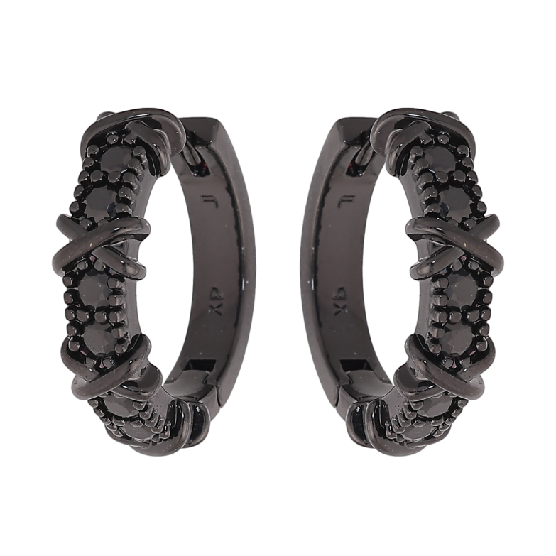 Серьги Xuping цвет Позолота Black (черное золото) колечки "Узор с черными кристаллами" фото №1 Серьги Xuping цвет Позолота Black (черное золото) колечки "Узор с черными кристаллами" фото №1