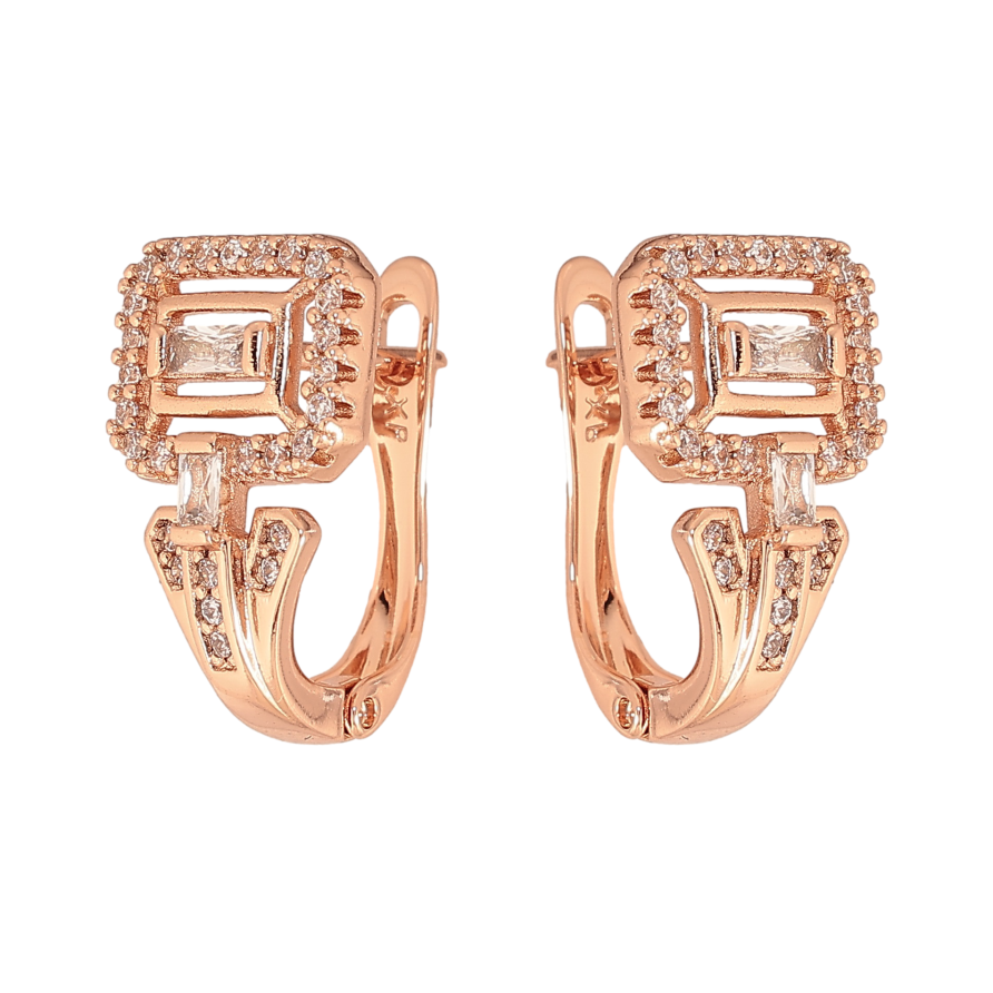 Сережки Xuping колір Позолота РО англійський замок "Візерунок з кристалами" фото №1