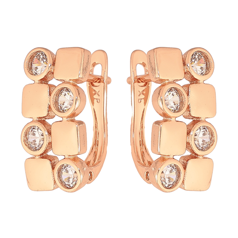 Сережки Xuping колір Позолота РО англійський замок "Візерунок з кристалами" фото №1