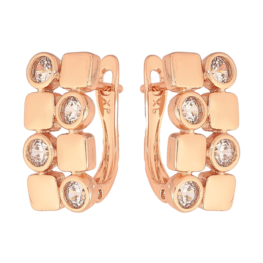 Сережки Xuping колір Позолота РО англійський замок "Візерунок з кристалами" фото №1