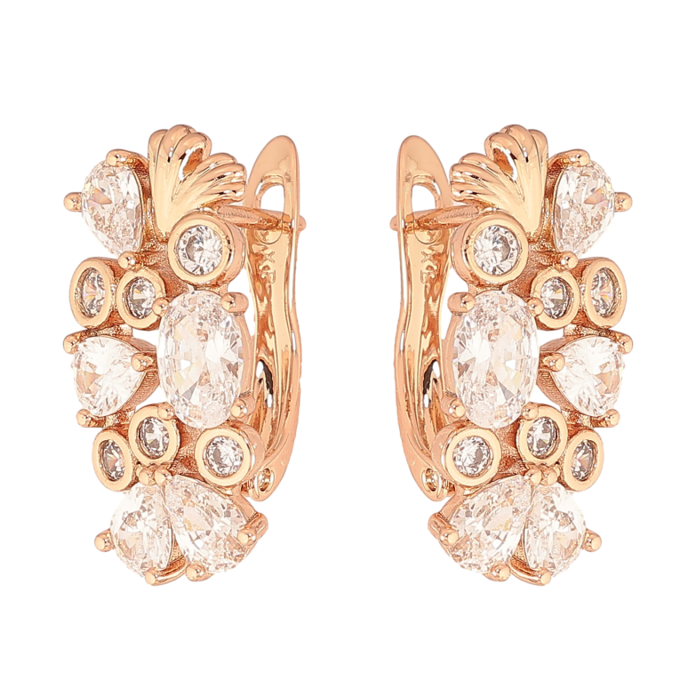 Сережки Xuping колір Позолота РО англійський замок "Візерунок з кристалами" фото №1