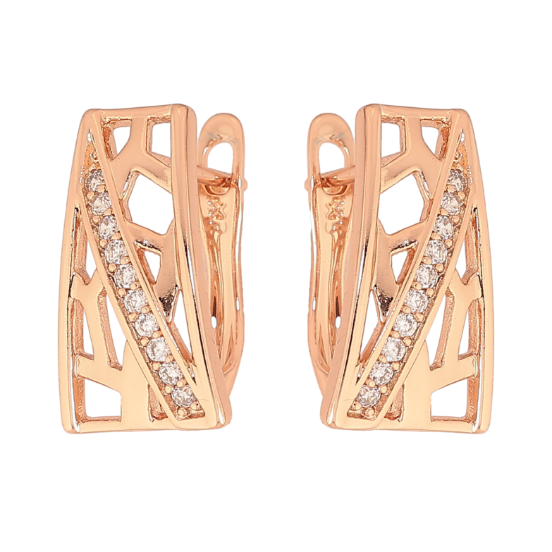 Сережки Xuping колір Позолота РО англійський замок "Візерунок з кристалами" фото №1